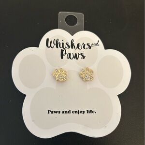Gold & Rhinestone Dog Paw Stud Earrings NEW Whiskers and Paws